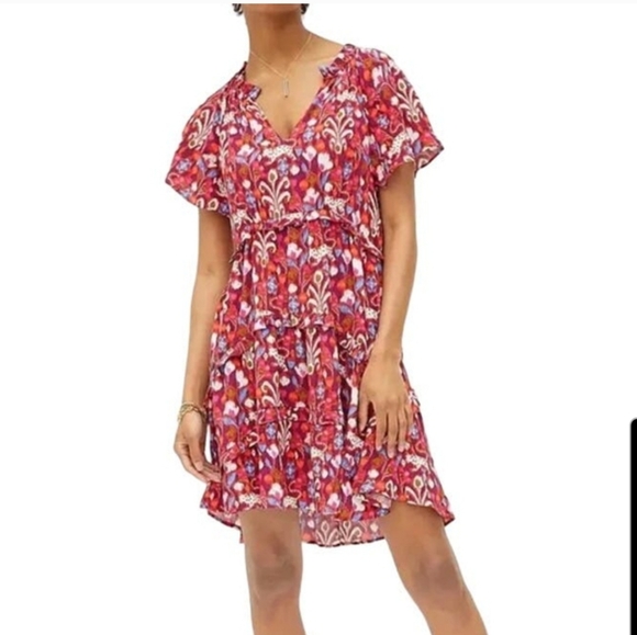 Anthropologie Dresses & Skirts - Anthropologie Robin Tiered Mini Dress Whimsical‎ Cat Ruffled Red Medium
